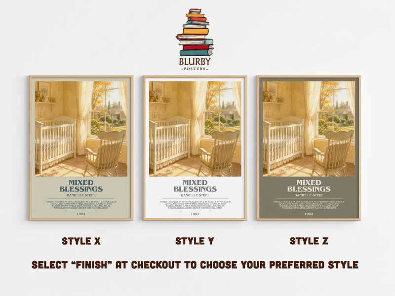 Mixed Blessings bookish print in frame leaning in hallway – contemporary fiction wall art