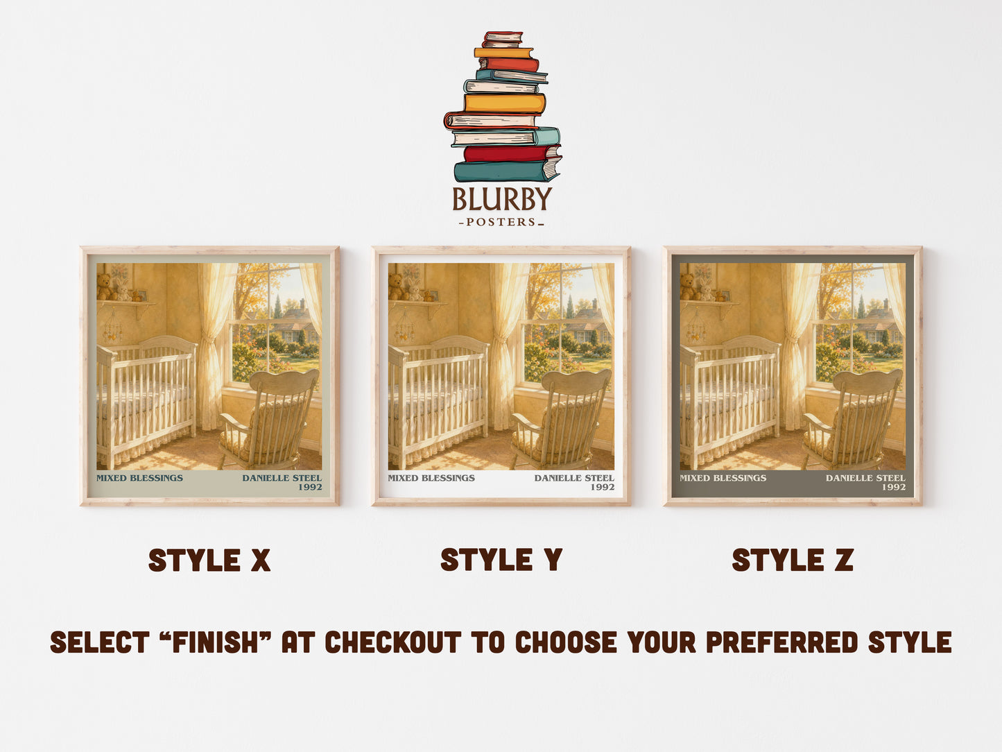 Mixed Blessings literary print in frame leaning in hallway – contemporary fiction wall art