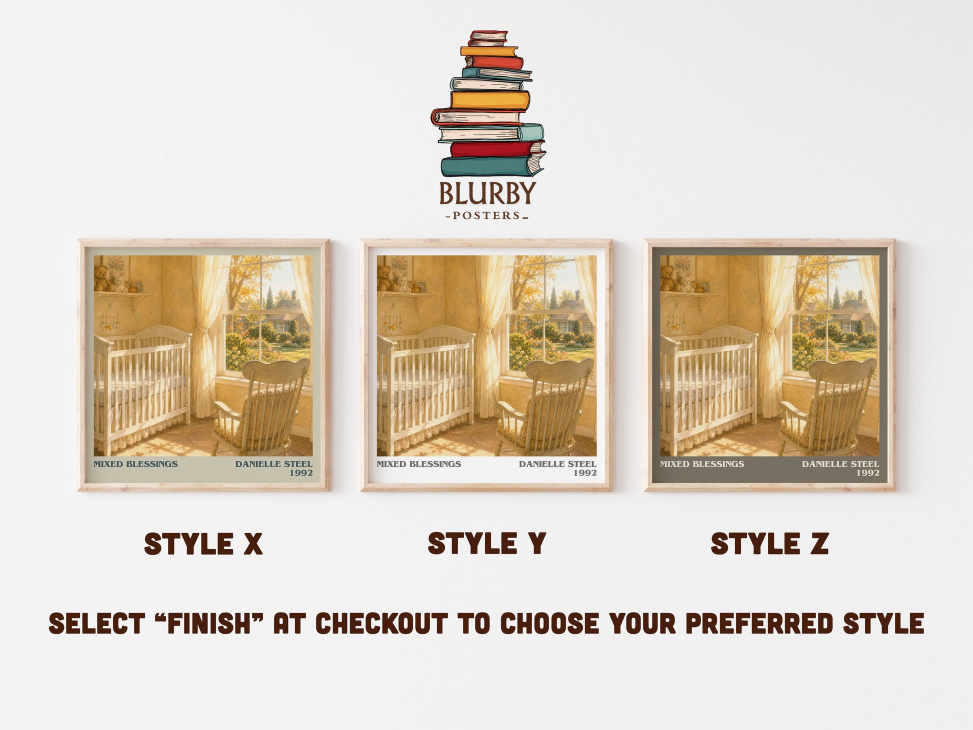 Mixed Blessings literary print in frame leaning in hallway – contemporary fiction wall art