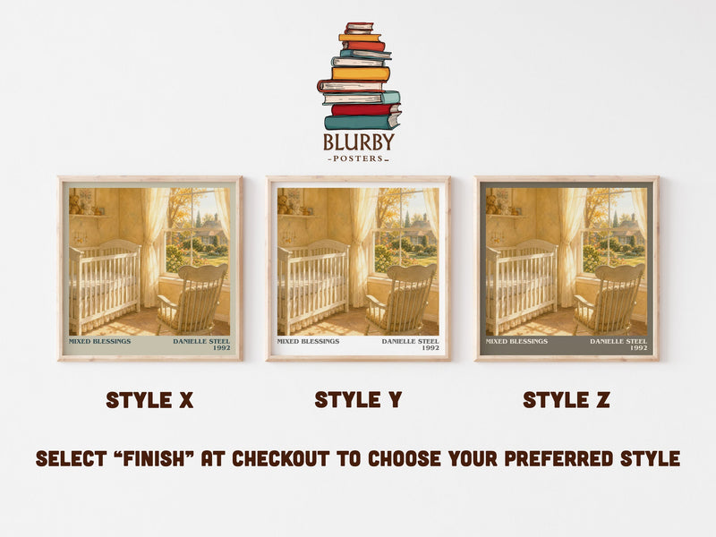 Mixed Blessings literary print in frame leaning in hallway – contemporary fiction wall art