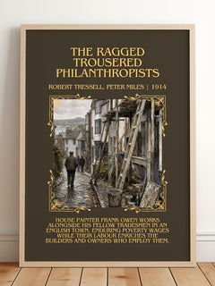 Ragged Trousered Philanthropists Minimalist Book Poster by R. Miles – framed print leaning on a wooden floor