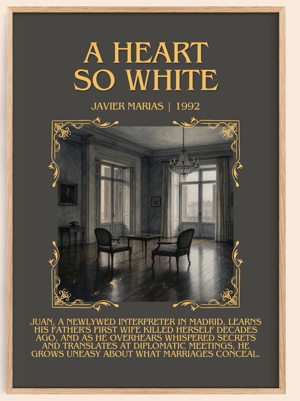 A Heart So White Minimalist Book Poster by Javier Marias – book poster