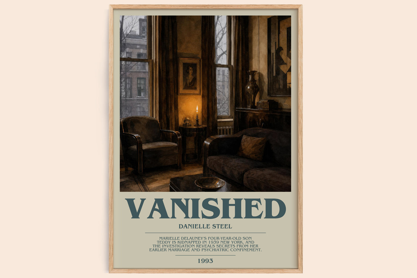 Vanished bookish book poster by Danielle Steel – framed literary art print
