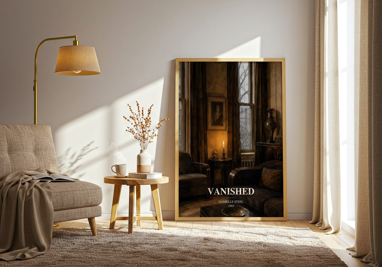 Vanished watercolour print in frame leaning in hallway – romance wall art