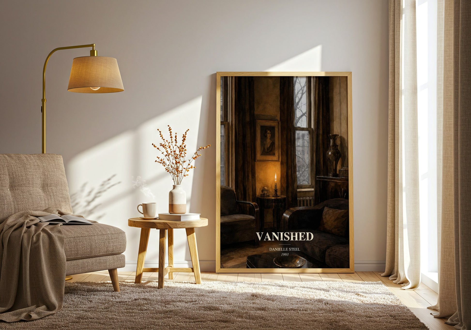 Vanished watercolour print in frame leaning in hallway – romance wall art
