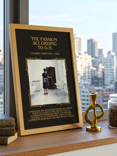 Passion According to G.H. Minimalist Book Poster by Clarice Lispector – framed print on a city-view windowsill