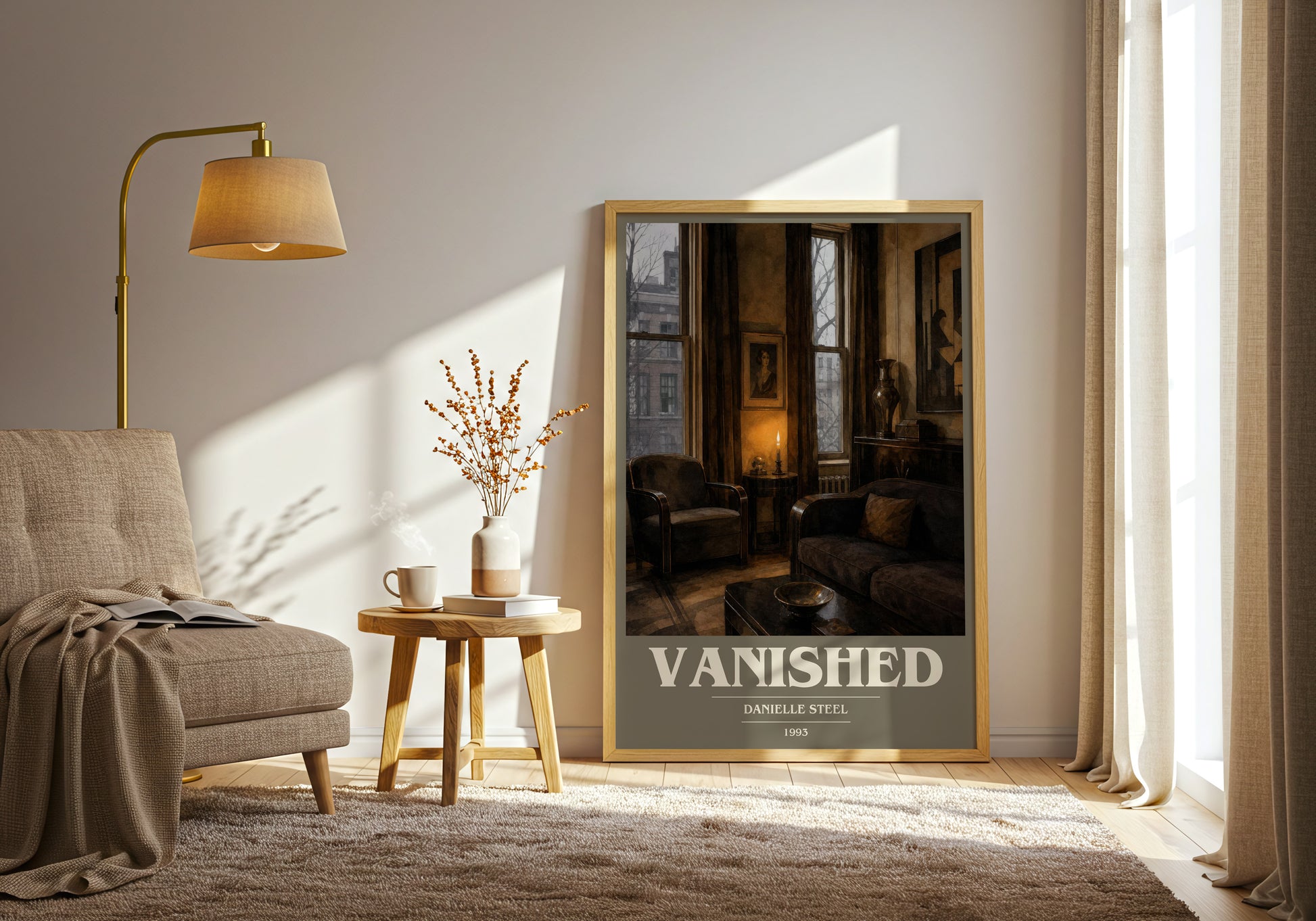 Vanished book cover print on bookshelf – Danielle Steel fan gift