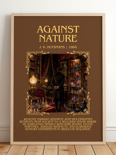 Against Nature Minimalist Book Poster by J. K. Huysmans – framed print leaning on a wooden floor