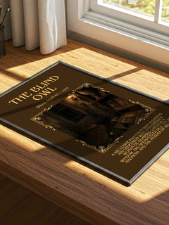 The Blind Owl Minimalist Book Poster by Ṣādiq Hidāyat – print on a sunlit desk