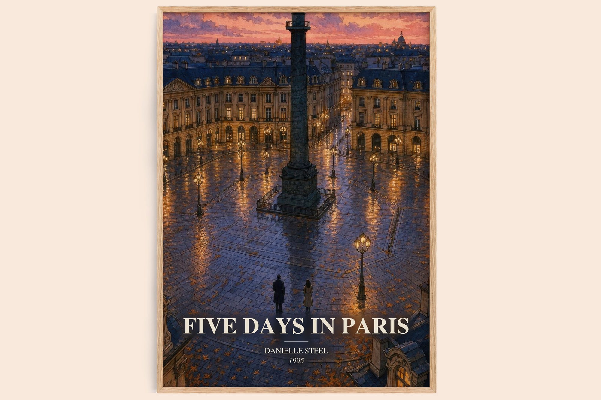 Five Days In Paris watercolour book poster by Danielle Steel – framed literary art print