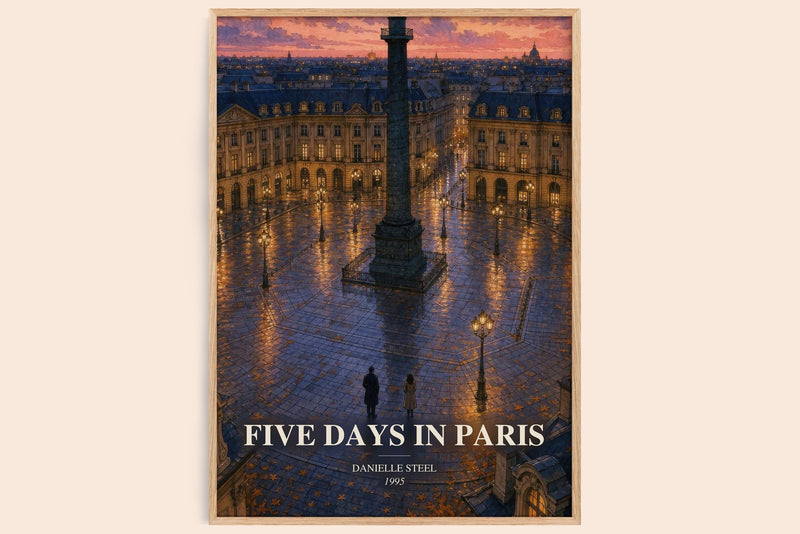 Five Days In Paris watercolour book poster by Danielle Steel – framed literary art print