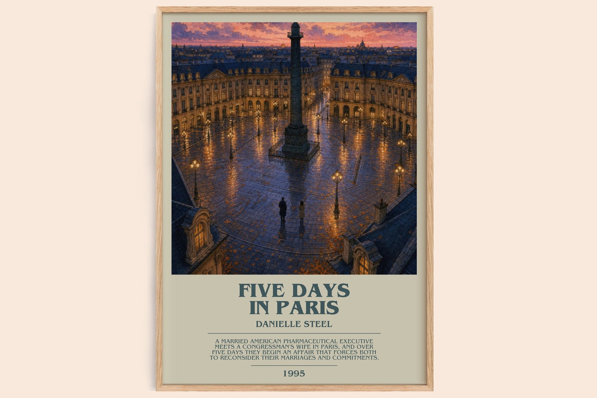 Five Days In Paris bookish book poster by Danielle Steel – framed literary art print