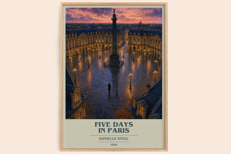 Five Days In Paris book cover book poster by Danielle Steel – framed literary art print
