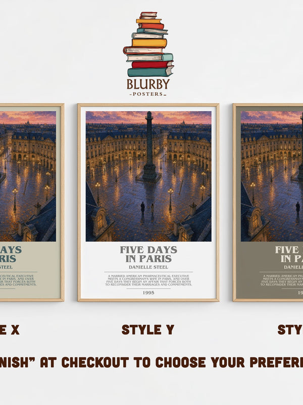 Five Days In Paris bookish print in frame leaning in hallway – romance wall art