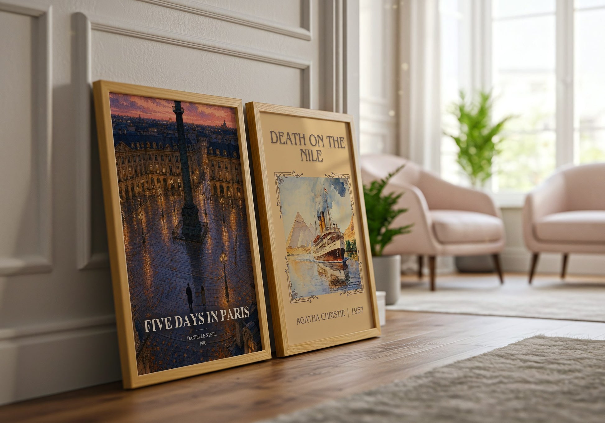 Five Days In Paris watercolour print framed by window – literary home decor
