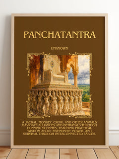 Panchatantra Minimalist Book Poster by Unknown – framed print leaning on a wooden floor