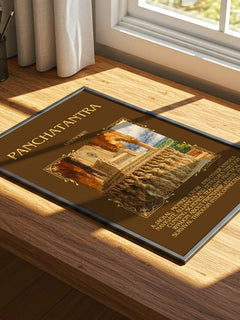 Panchatantra Minimalist Book Poster by Unknown – print on a sunlit desk