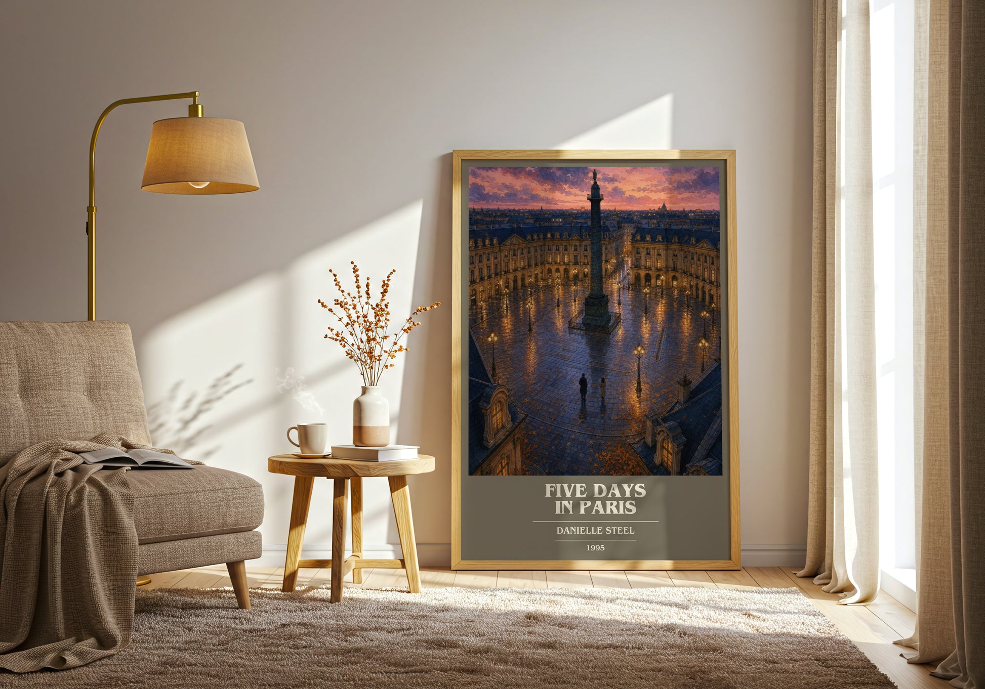 Five Days In Paris book cover print on bookshelf – Danielle Steel fan gift