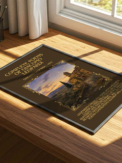 Complete Poems of Giacomo Leopardi Minimalist Book Poster by Giacomo Leopardi – print on a sunlit desk