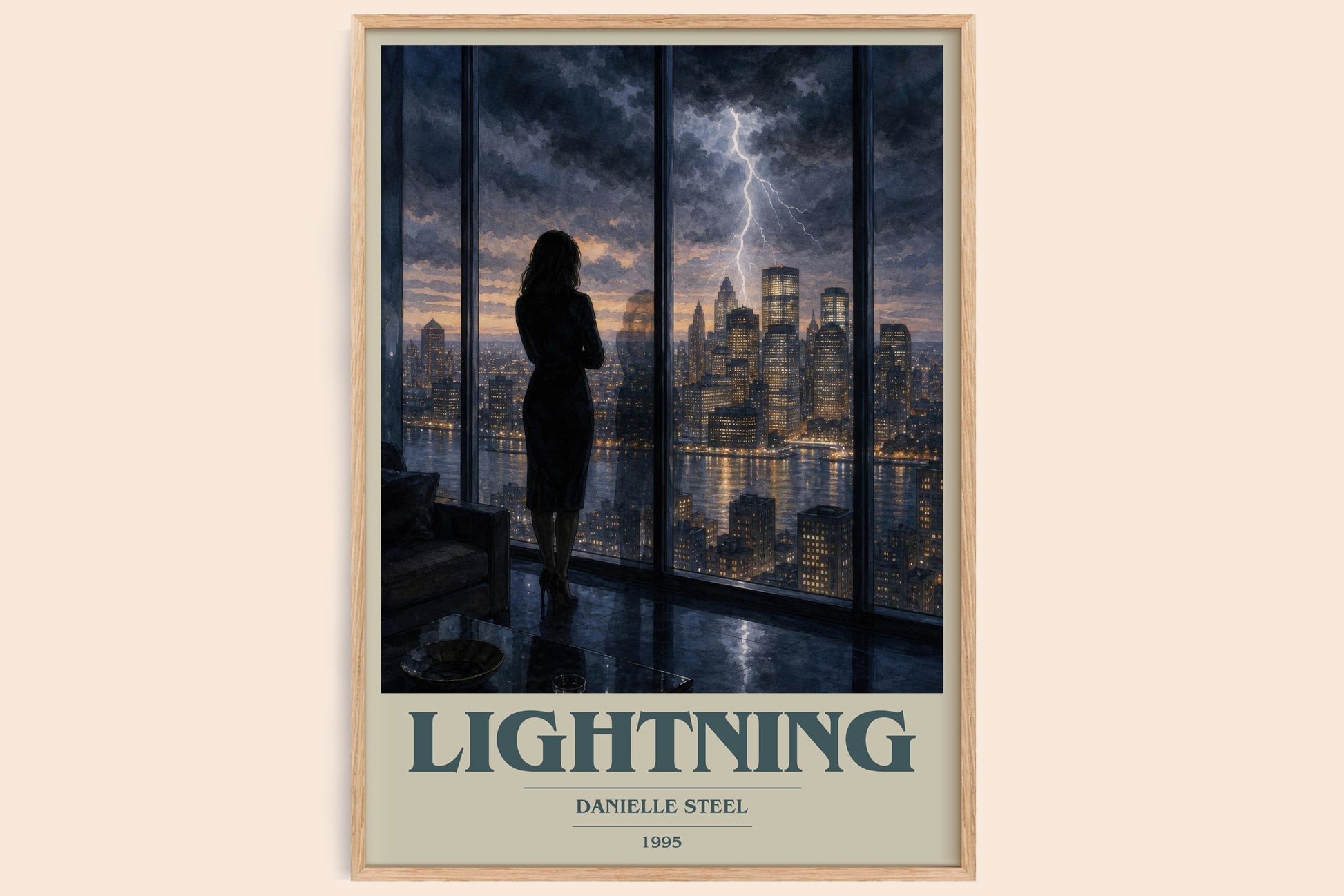 Lightning book cover book poster by Danielle Steel – framed literary art print