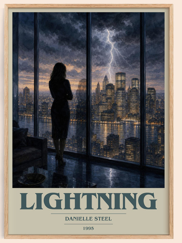 Lightning book cover book poster by Danielle Steel – framed literary art print