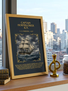 Captain Hornblower R.N. Minimalist Book Poster by C. S. Forester – framed print on a city-view windowsill