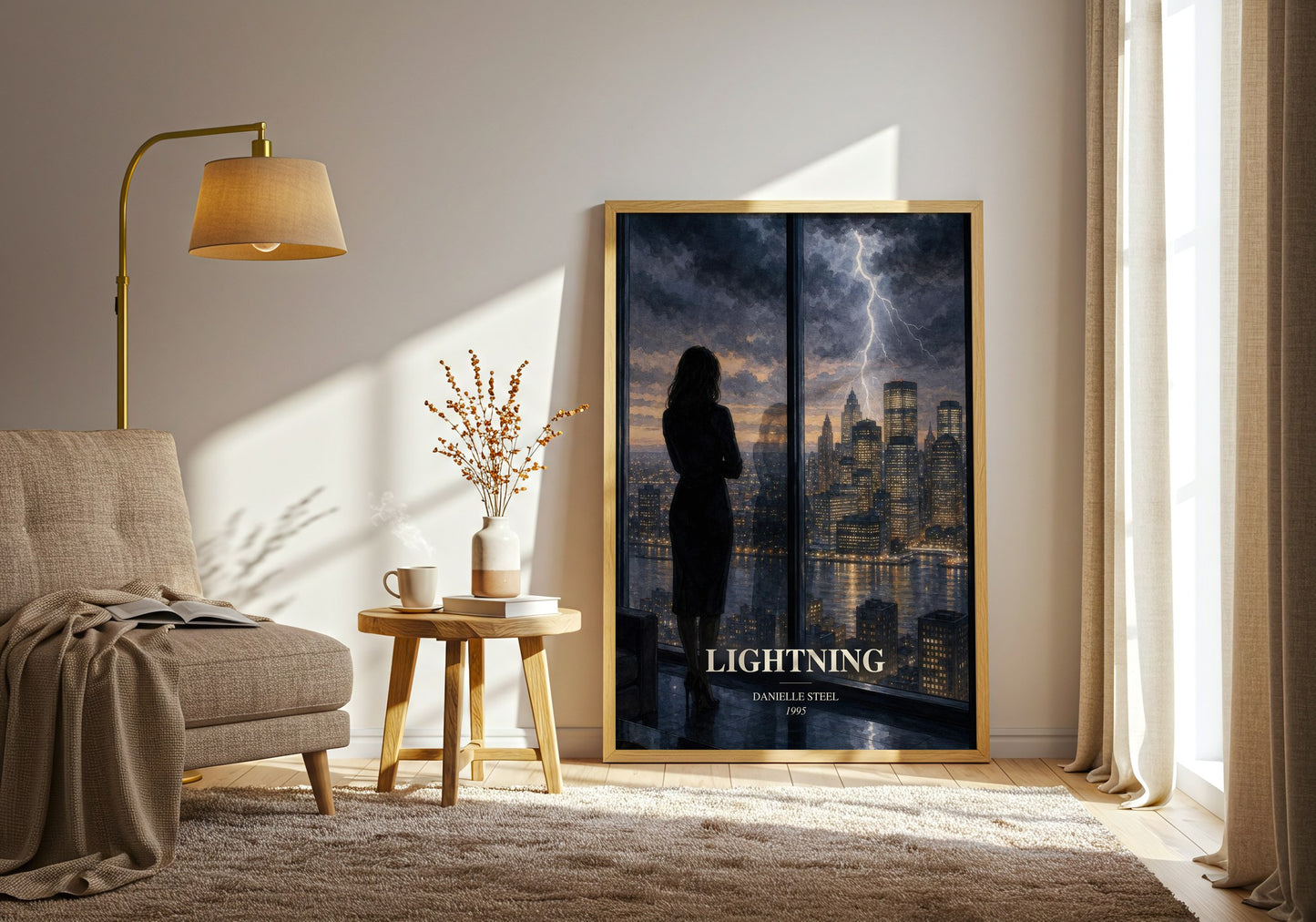Lightning watercolour print in frame leaning in hallway – romance wall art