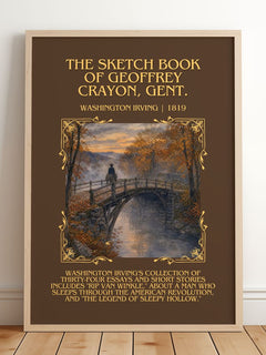 The Sketch Book Of Geoffrey Crayon, Gent. Minimalist Book Poster by Washington Irving – framed print leaning on a wooden floor