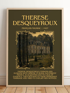 Thérèse Desqueyroux Minimalist Book Poster by François Mauriac – framed print leaning on a wooden floor