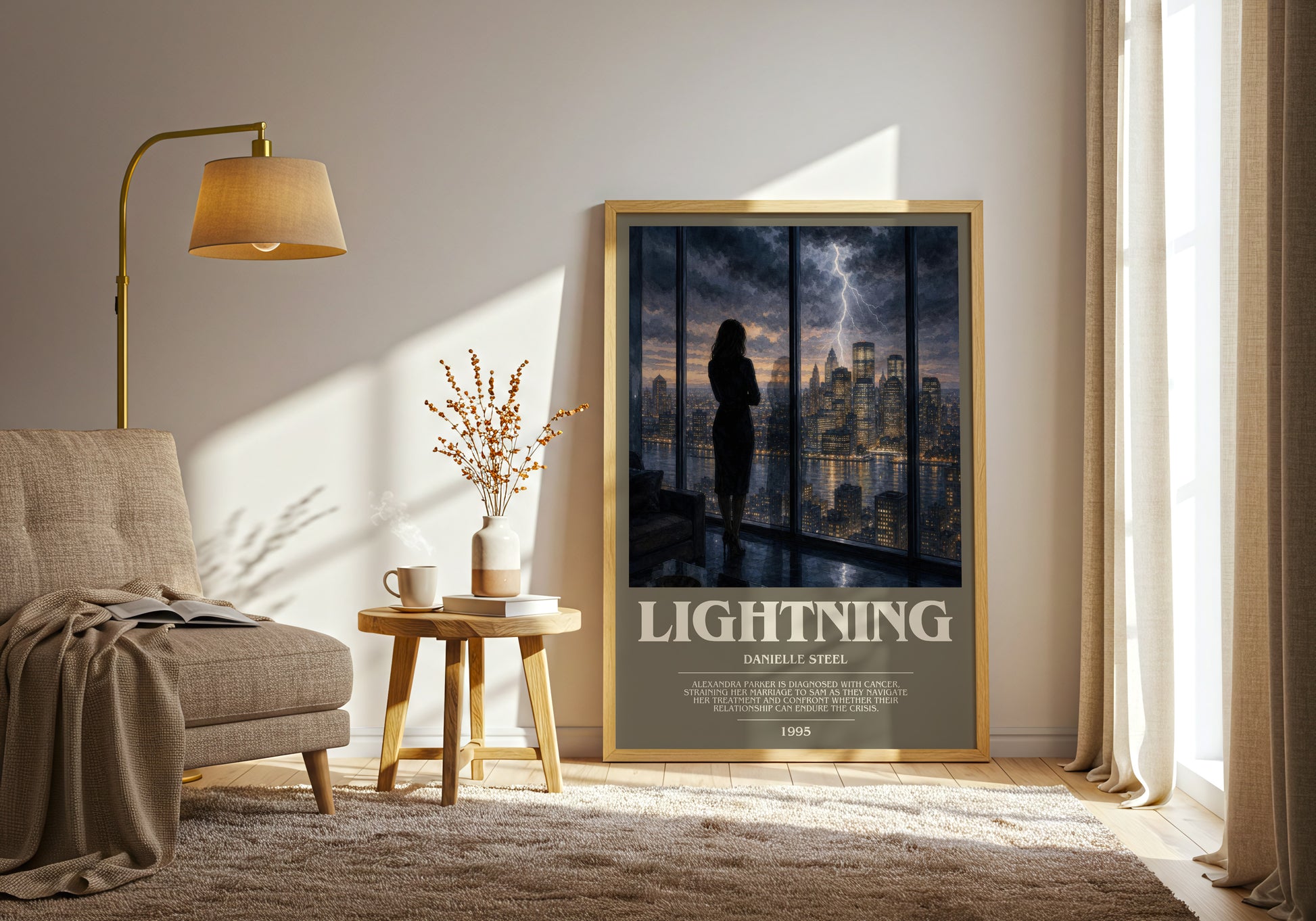 Lightning bookish print on bookshelf – Danielle Steel fan gift