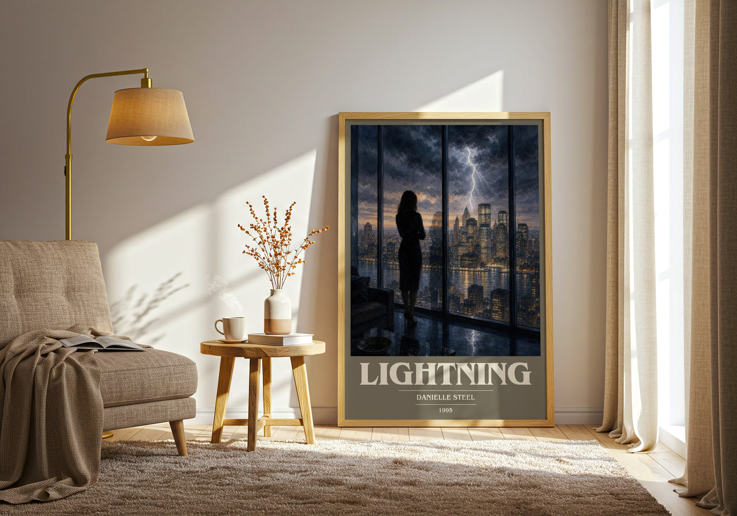 Lightning book cover print on bookshelf – Danielle Steel fan gift
