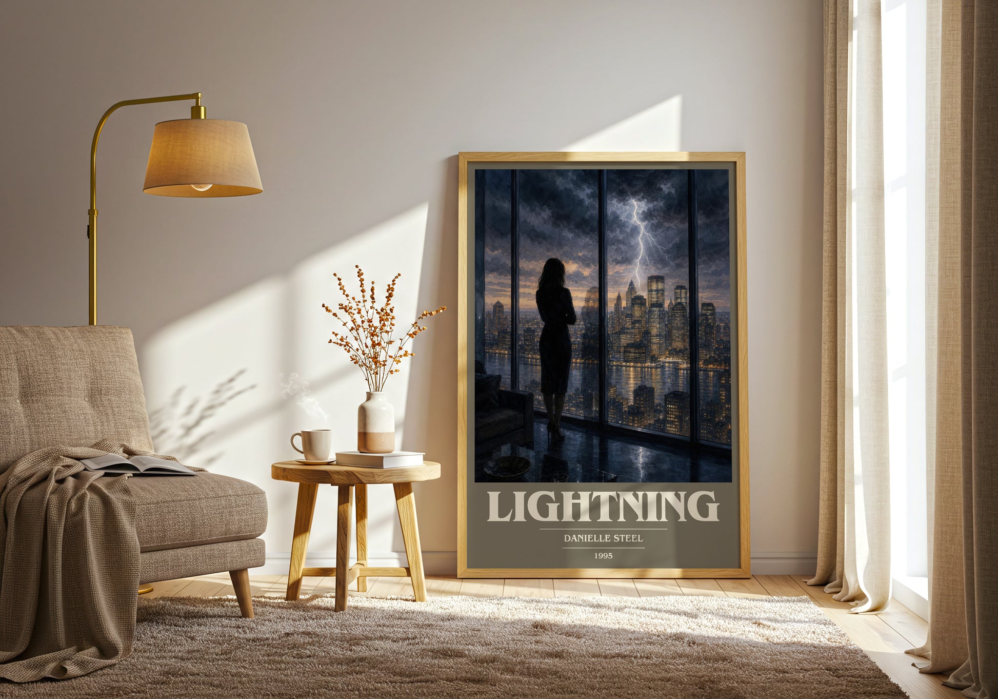 Lightning book cover print on bookshelf – Danielle Steel fan gift