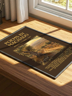 Poems by Machado Minimalist Book Poster by Antonio Machado – print on a sunlit desk