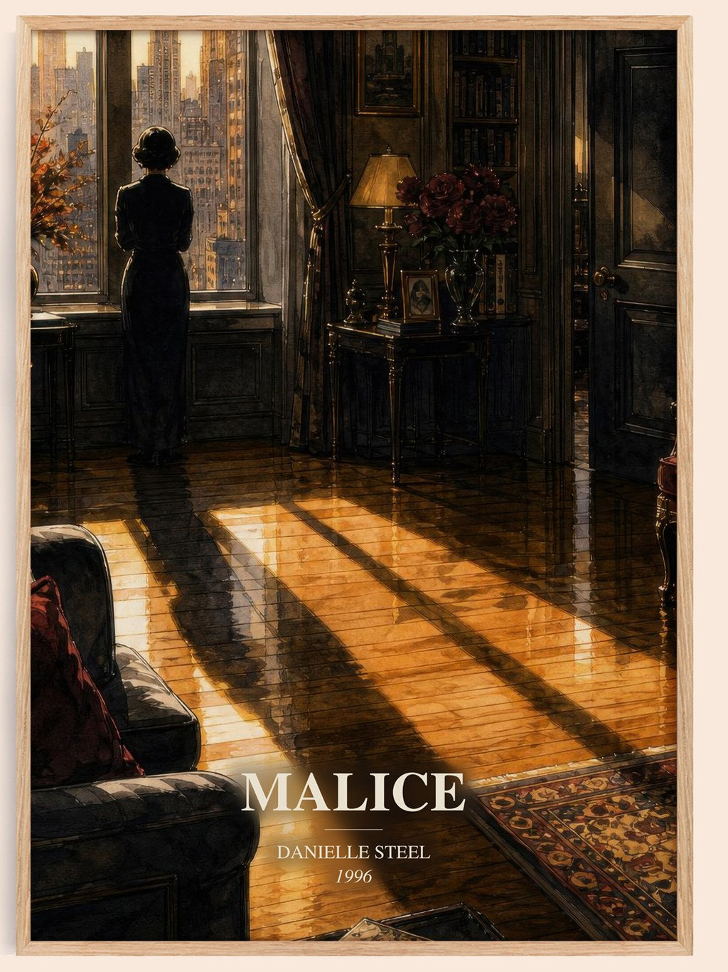 Malice watercolour book poster by Danielle Steel – framed literary art print