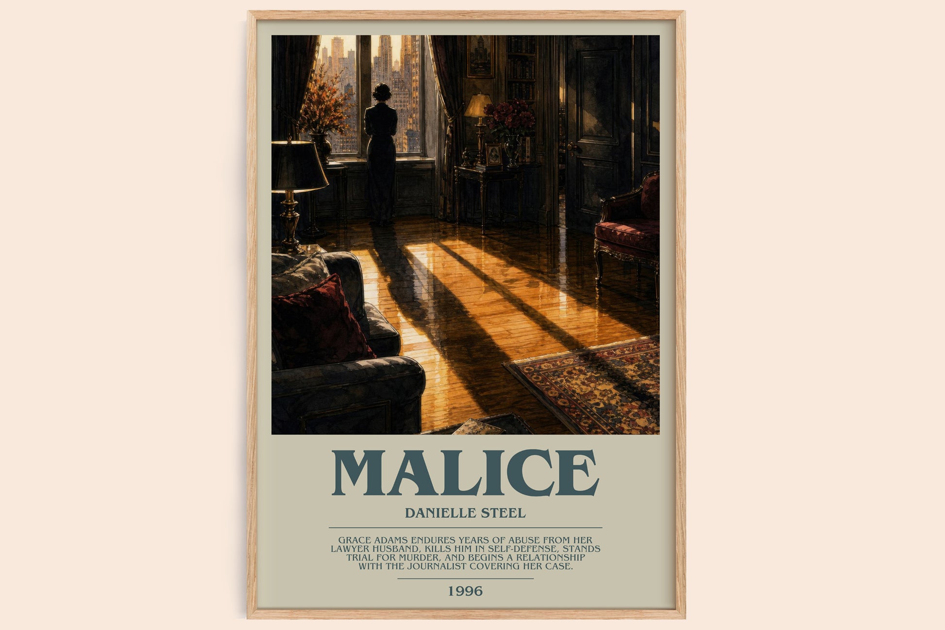 Malice bookish book poster by Danielle Steel – framed literary art print