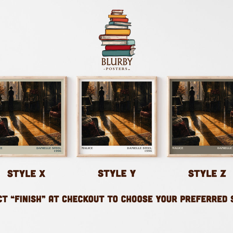 Malice literary print in frame leaning in hallway – thriller wall art