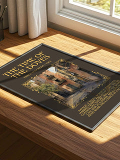 The Time Of The Doves Minimalist Book Poster by Merce Rodoreda – print on a sunlit desk