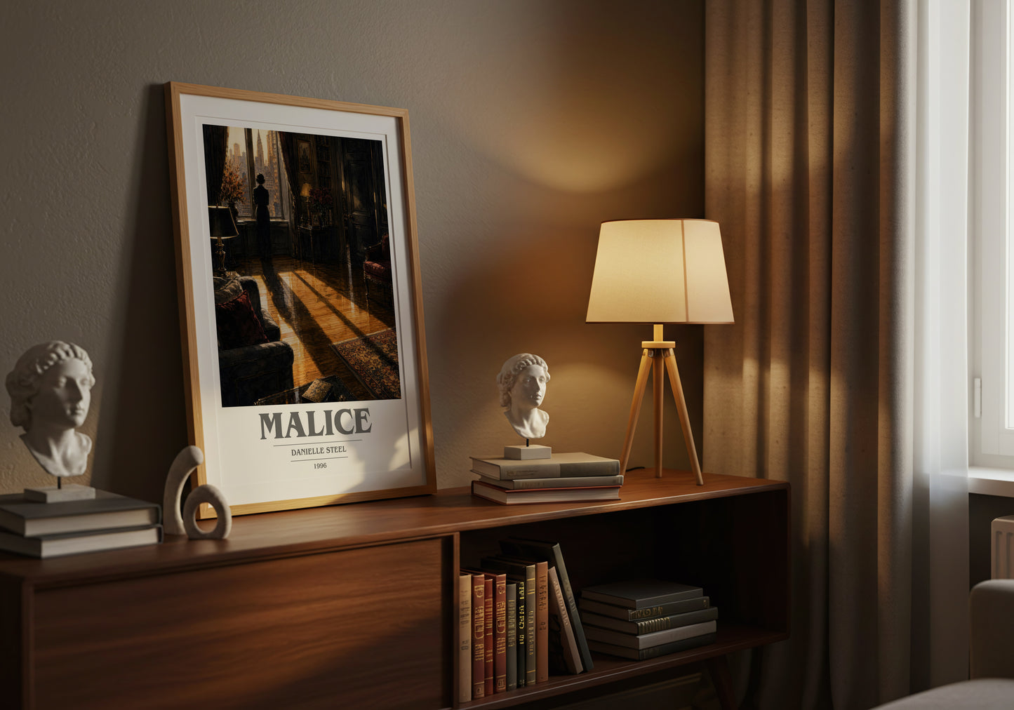 Malice book cover book poster framed on wall – thriller wall art