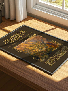 The History of Rasselas, Prince of Abissinia Minimalist Book Poster by Samuel Johnson, Abraham Raimbach, Robert Smirke – print on a sunlit desk