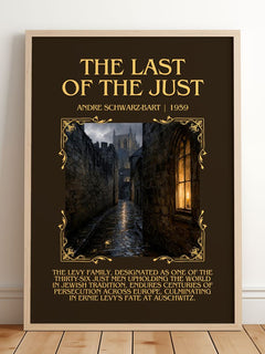The Last Of The Just Minimalist Book Poster by André Schwarz-Bart – framed print leaning on a wooden floor