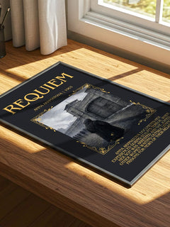 Requiem Minimalist Book Poster by Anna Akhmatova – print on a sunlit desk