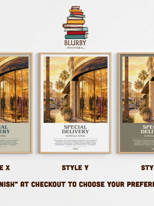 Special Delivery bookish print in frame leaning in hallway – contemporary fiction wall art