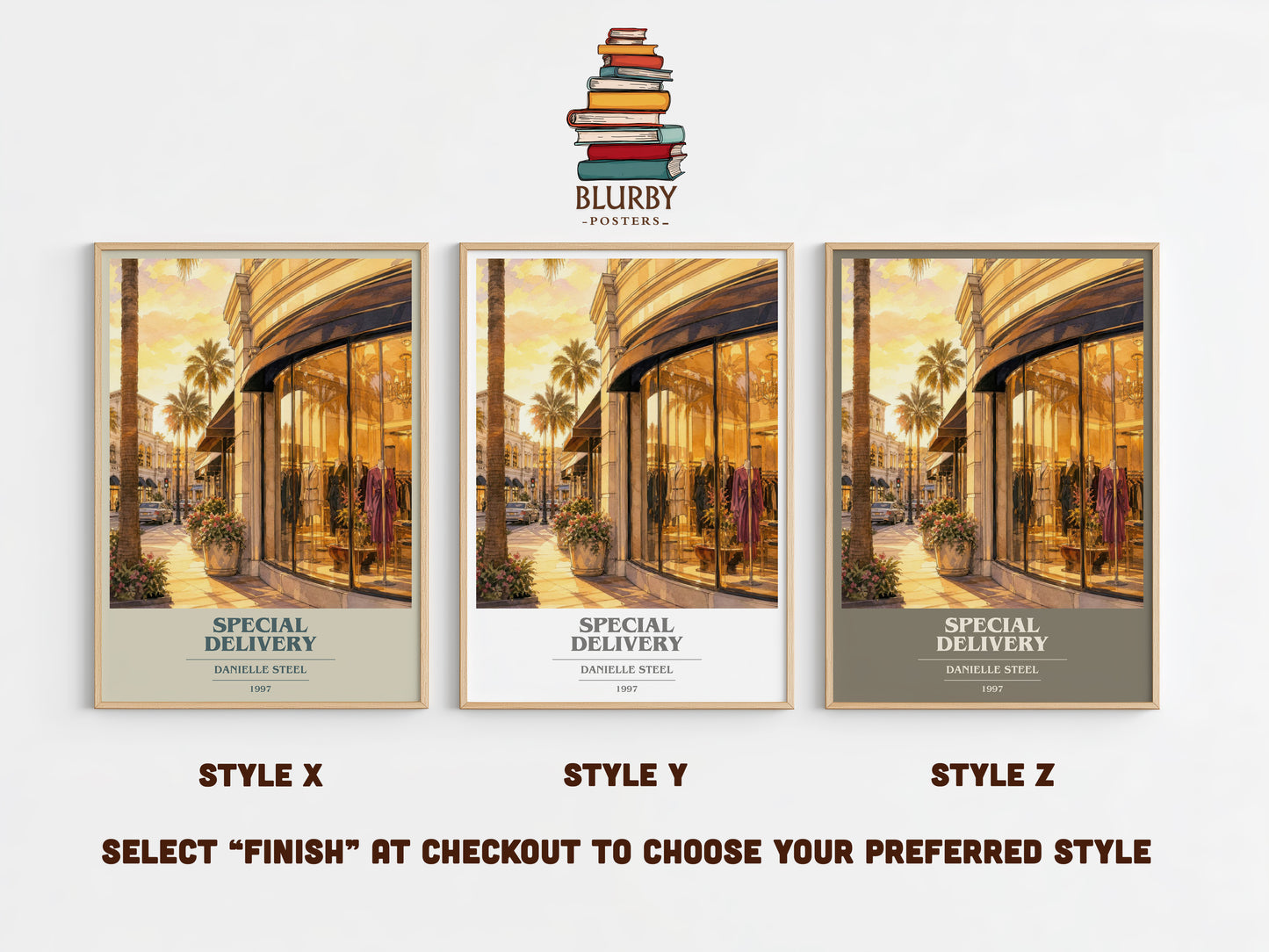 Special Delivery book cover print in frame leaning in hallway – contemporary fiction wall art
