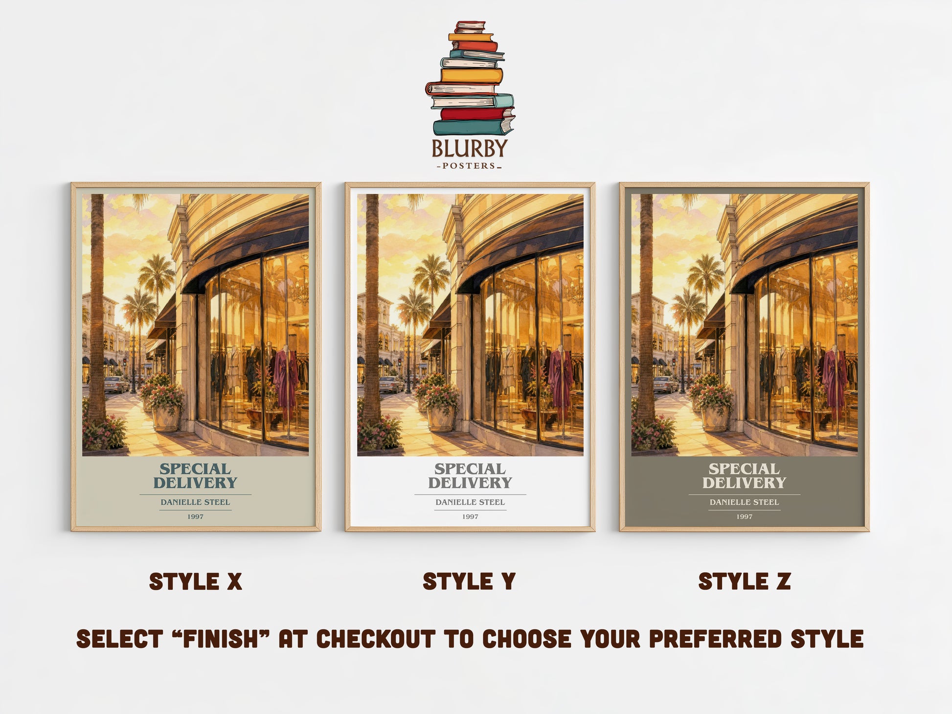 Special Delivery book cover print in frame leaning in hallway – contemporary fiction wall art