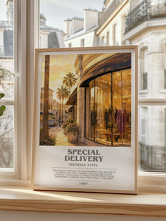 Special Delivery Bookish Wall Art by Danielle Steel – framed print by a bright window