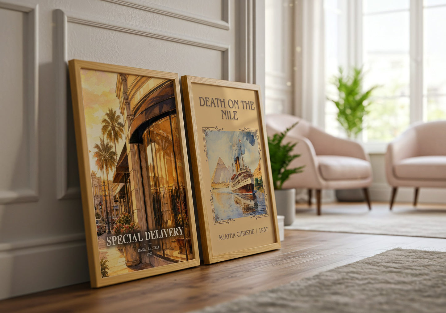 Special Delivery watercolour print framed by window – literary home decor