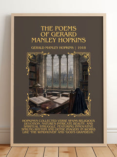 Poems Of Gerard Manley Hopkins Minimalist Book Poster by G. Hopkins – framed print leaning on a wooden floor