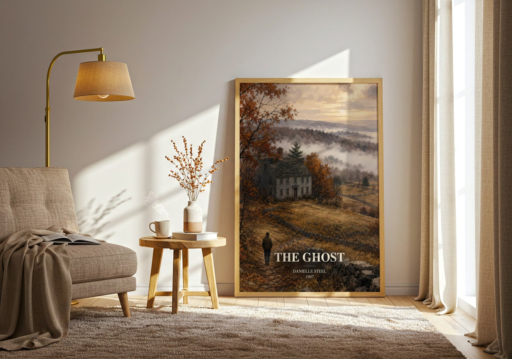The Ghost watercolour print in frame leaning in hallway – romance wall art