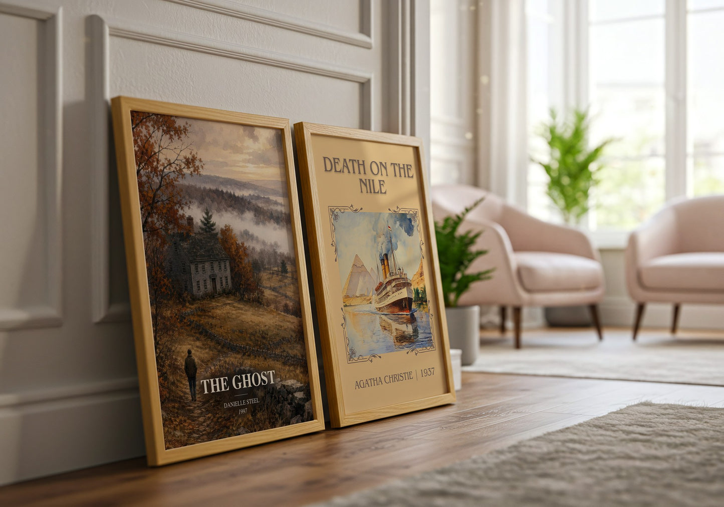 The Ghost watercolour print framed by window – literary home decor