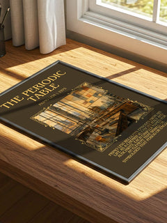 The Periodic Table Minimalist Book Poster by Primo Levi – print on a sunlit desk